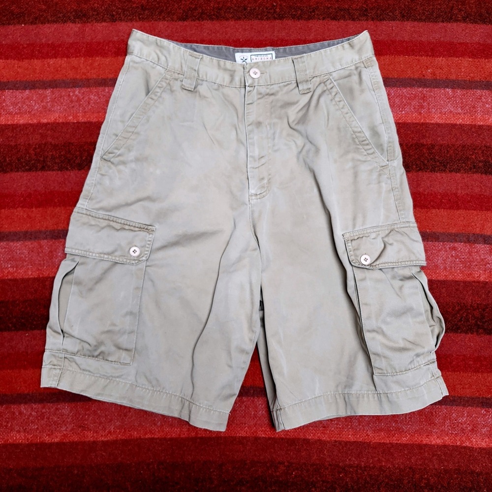 Y2K Baggy Khaki Cargo Shorts 32 Arizona Loose Fit Streetwear Utility 11" Inseam